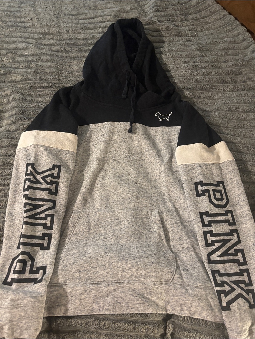 PINK Victoria's Secret Black & Heather Gray Colorblock Crewneck Hoodie